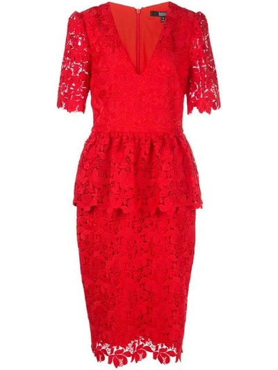 BADGLEY MISCHKA FITTED LACE DRESS - 红色