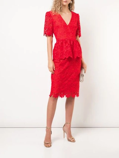 BADGLEY MISCHKA FITTED LACE DRESS - 红色