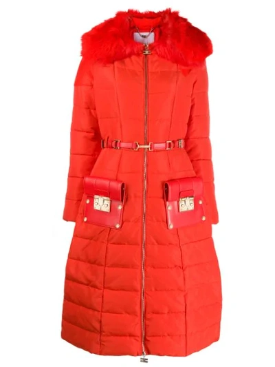 Shop Elisabetta Franchi Belted Padded Coat In H85 Lacca