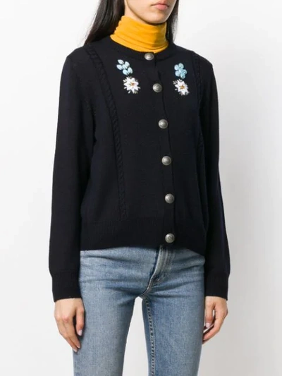 Shop Apc Embroidered Floral Cardigan In Blue