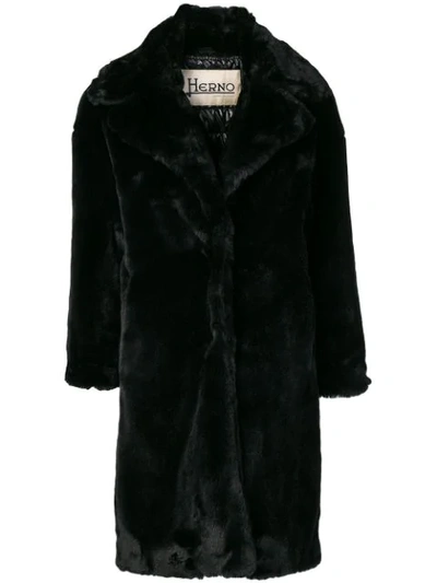 Shop Herno Faux-fur Midi Coat - Black