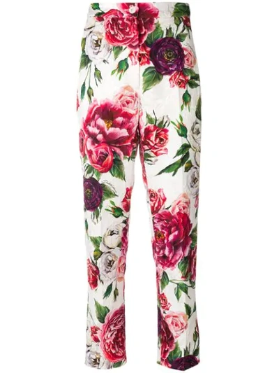Shop Dolce & Gabbana Floral Tailored Trousers - White