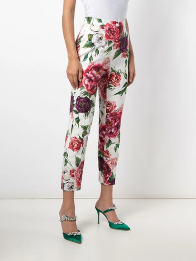 Shop Dolce & Gabbana Floral Tailored Trousers - White