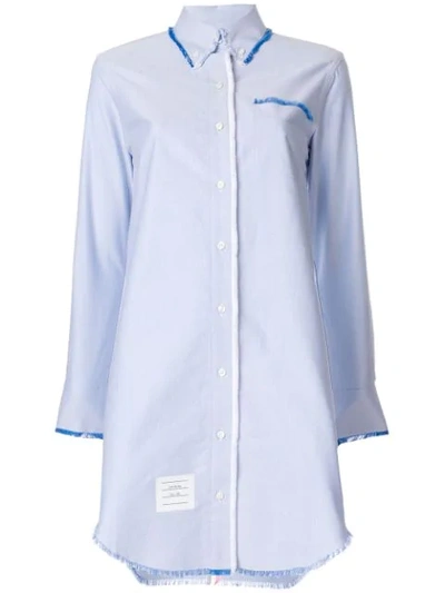 Shop Thom Browne Center-back Stripe Frayed Oxford Shirtdress In Blue