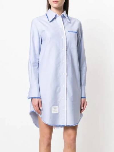 Shop Thom Browne Center-back Stripe Frayed Oxford Shirtdress In Blue