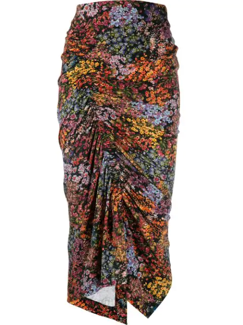 Preen By Thornton Bregazzi Aaliyah Floral Draped Skirt In Black | ModeSens