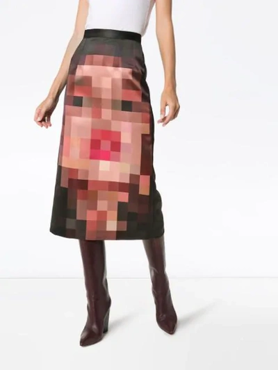 Shop Marni Pixelated Face-print Midi Skirt In Pink