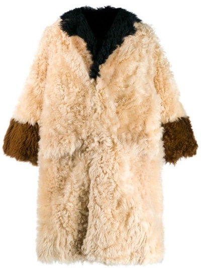 Shop Marni Panelled Fur Coat In Neutrals