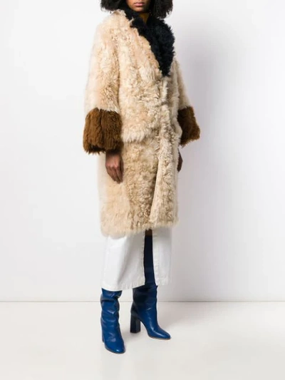 Shop Marni Panelled Fur Coat In Neutrals