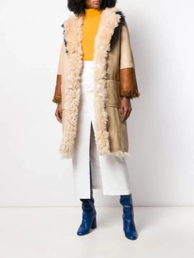 Shop Marni Panelled Fur Coat In Neutrals