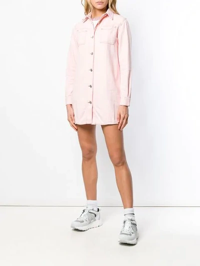 Shop Ganni Denim Shirt Dress In Pink