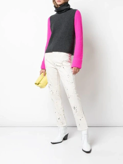 Shop Autumn Cashmere Colour Block Sweater In Cement/pepper/atomic Pink