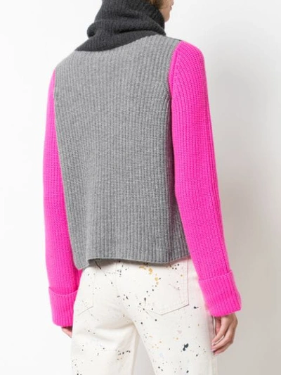 Shop Autumn Cashmere Colour Block Sweater In Cement/pepper/atomic Pink