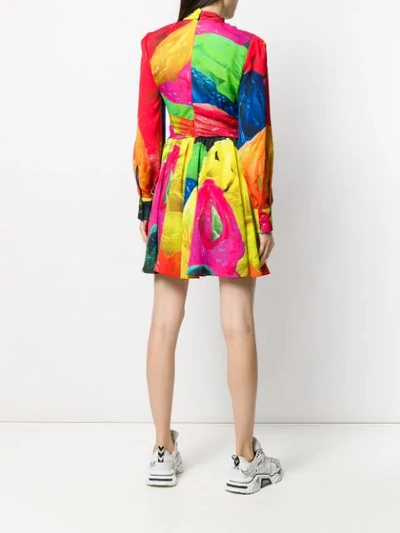 Shop Msgm Printed Draped Mini Dress In Green