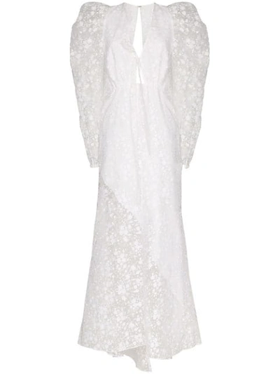 Shop Rosie Assoulin Victorian Embroidered Long Dress In White