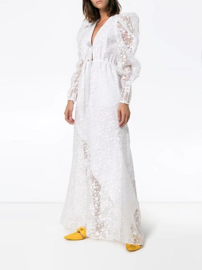 Shop Rosie Assoulin Victorian Embroidered Long Dress In White