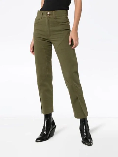 Shop Delada Slim-leg Panelled Trousers In Green