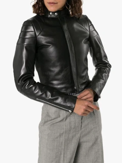 Shop Bottega Veneta Cropped Leather Jacket In Black