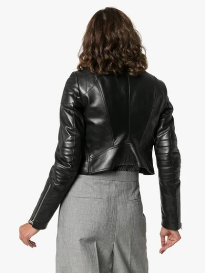 Shop Bottega Veneta Cropped Leather Jacket In Black