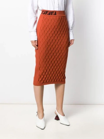 Shop Fendi Ff Motif Detail Pencil Skirt In Orange