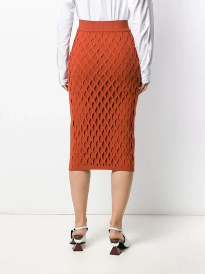 Shop Fendi Ff Motif Detail Pencil Skirt In Orange
