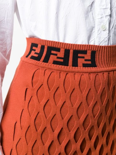 Shop Fendi Ff Motif Detail Pencil Skirt In Orange