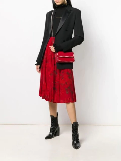 Shop Valentino Pleated Floral Print Midi Skirt In Red