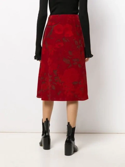 Shop Valentino Pleated Floral Print Midi Skirt In Red