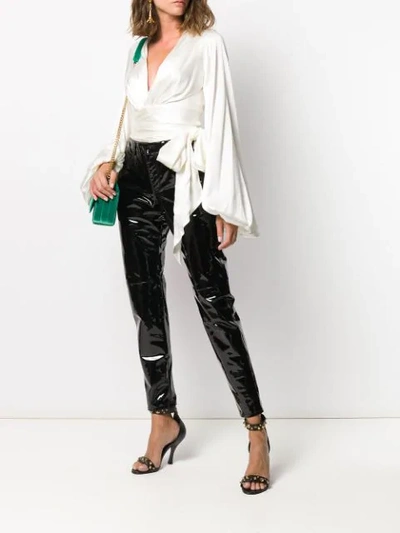 Shop Alexandre Vauthier Wrapped Crop Blouse In White