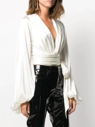 Shop Alexandre Vauthier Wrapped Crop Blouse In White