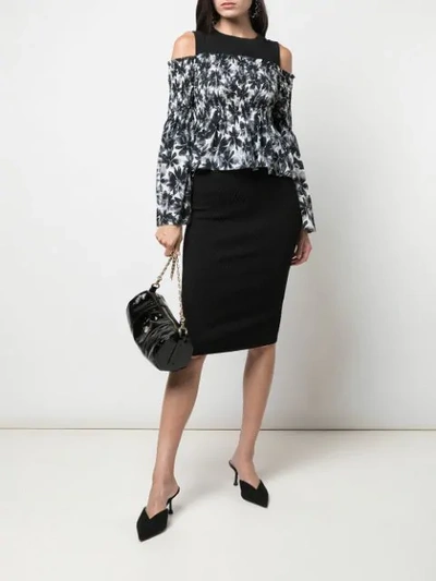 Shop Nicole Miller Painted Flowers Blouse In Black White