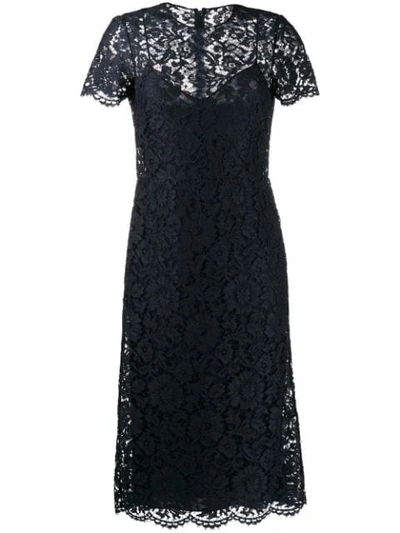 Shop Valentino Lace Midi Dress In Blue