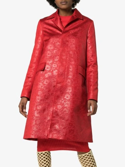 Shop Marni Floral Embossed Coat In Red