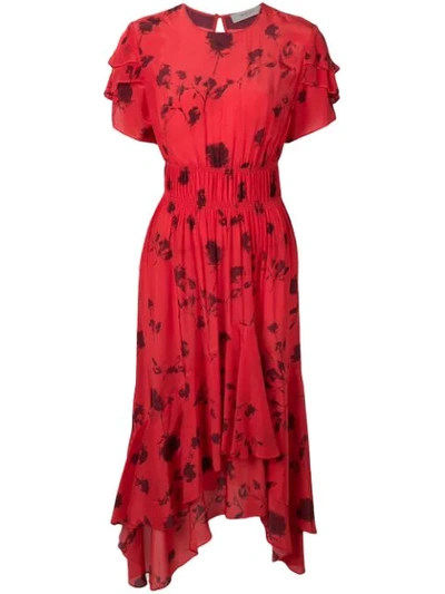 Shop Preen Line Floral Print Asymmetric Dress In Red