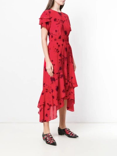 Shop Preen Line Floral Print Asymmetric Dress In Red