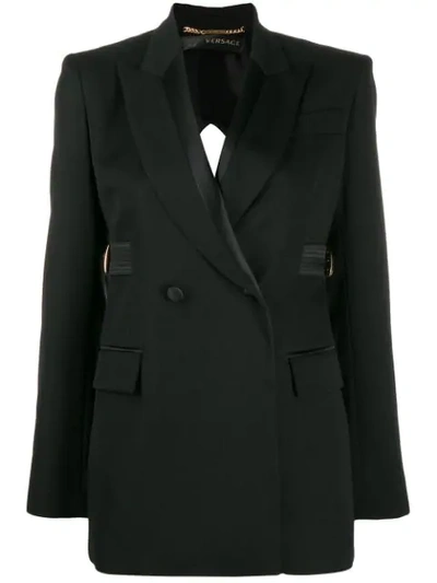 Shop Versace Open Back Double-breasted Blazer In Black