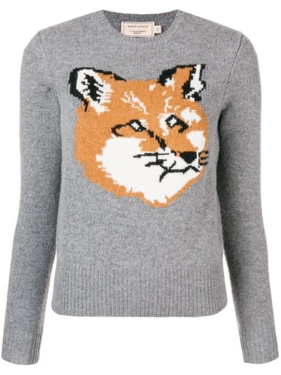 Shop Maison Kitsuné Fox Intarsia Sweater - Grey