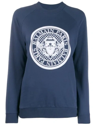 Shop Balmain Medallion Logo Sweatshirt In Blue