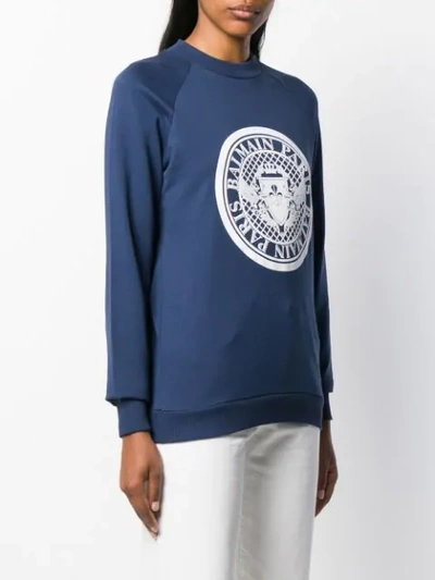 Shop Balmain Medallion Logo Sweatshirt In Blue