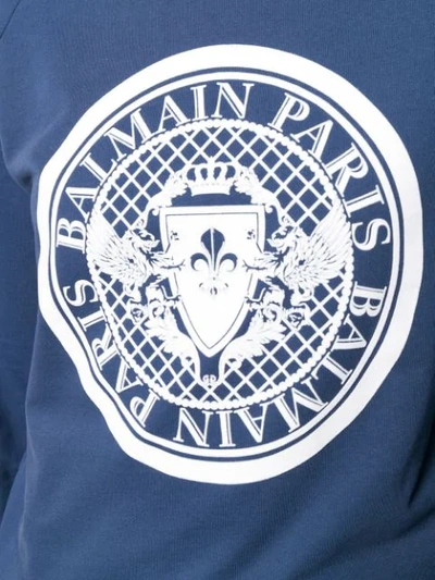 Shop Balmain Medallion Logo Sweatshirt In Blue