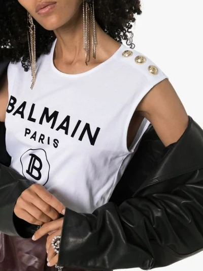 Shop Balmain Logo Print Vest Top In White