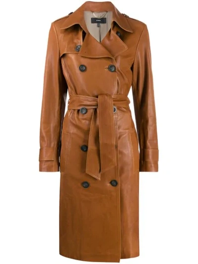 Shop Arma Leather Double Breasted Coat In Brown