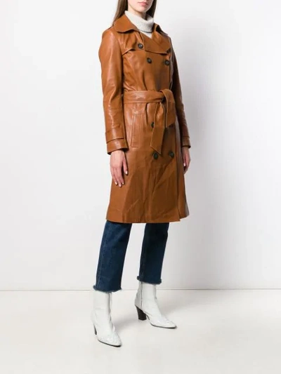 Shop Arma Leather Double Breasted Coat In Brown
