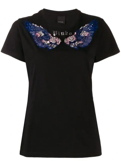 Shop Pinko Embellished Wings T-shirt In Black