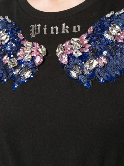 Shop Pinko Embellished Wings T-shirt In Black