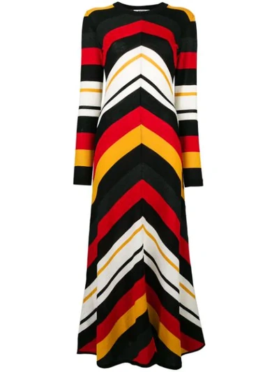 Shop Msgm Chevron Print Maxi Dress In Black