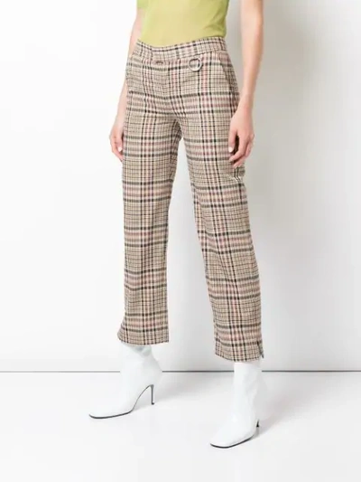 Shop Nomia Plaid Pattern Straight Leg Trousers In Brown