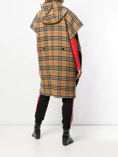 Shop Burberry Reversible Vintage Check Hooded Poncho In Black