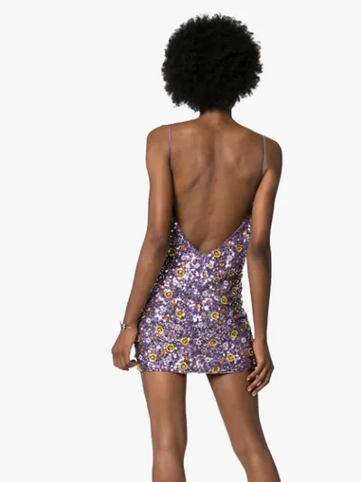 ASHISH FLORAL SEQUIN MINI DRESS - 紫色