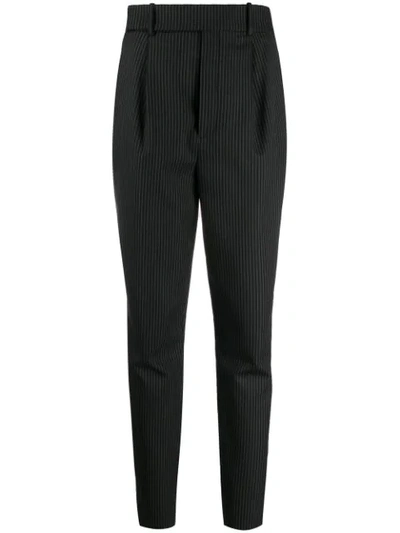 Shop Saint Laurent Slim Fit Pinstripe Trousers In Black